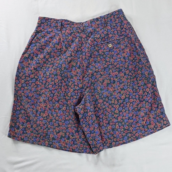 VTG Corduroy Floral Pleated Ultra High Waste Pastel Wide Leg Shorts - Picture 4 of 9